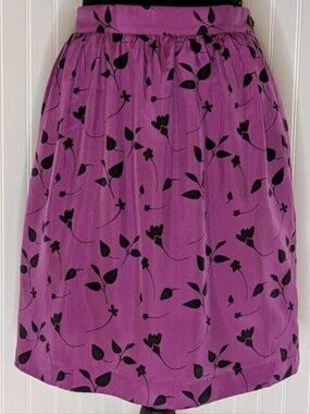 Brooks Brothers 100% Silk Skirt Magenta Violet Botanical Leaf Line Size 8